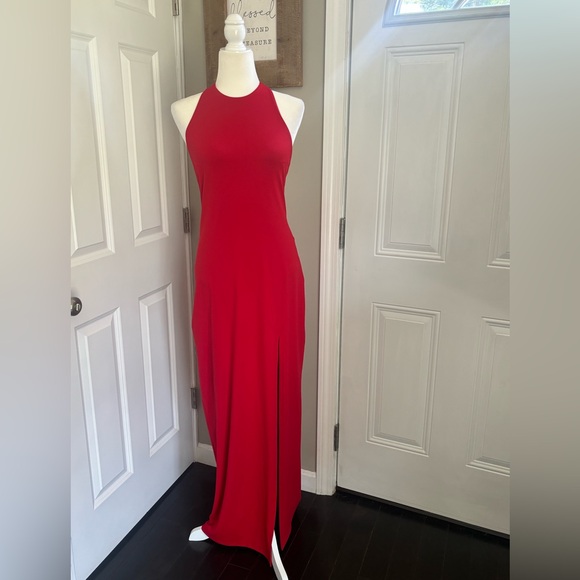 Susana Monaco Halter Low Back Slit Dress with Attached Bodysuit Lining - Picture 5 of 12